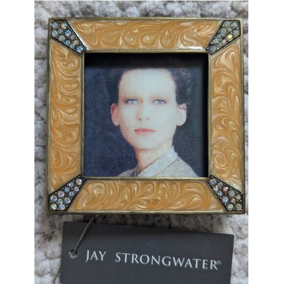 JAY STRONGWATER GOLD ENAMEL/ RHINESTONE METAL MINATURE PICTURE FRAME - Picture 1 of 5
